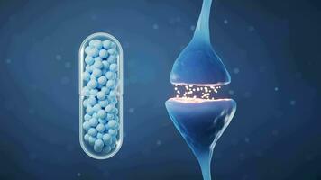 Synapse of neuron cell and capsule, 3d rendering. video