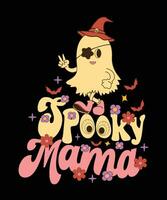 Retro groovy cute boo Halloween design,spooky season vector