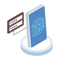 Download fingerprint lock isometric icon vector