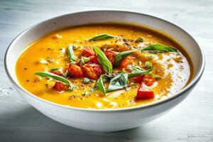 Savory Cream Soup with Pumpkin, Zucchini, and Creamy Elegance - Generative AI photo