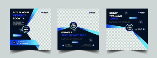 Gym, fitness, and sports social media post template design set. Usable for social media, banner, and website. vector