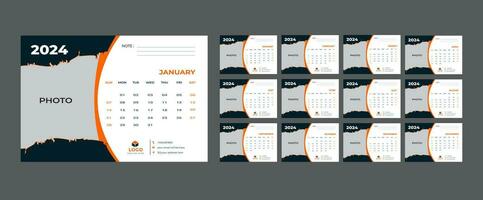 Monthly calendar template for 2024 year, Calendar 2024 week start Sunday corporate design planner template. vector