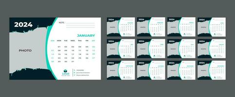 Monthly calendar template for 2024 year, Calendar 2024 week start Sunday corporate design planner template. vector