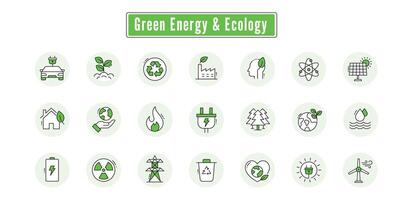 Green Energy and Ecology Icons. High-Quality Vector Icons with Editable Stroke and Colors.