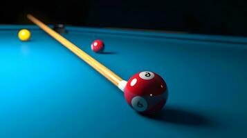 billiard ball and cue ball on a pool table photo