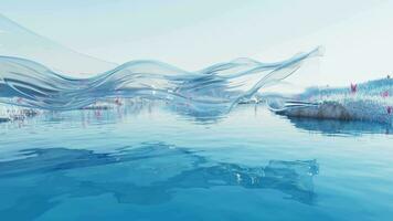 krusigt sjö med transparent strömmande trasa, 3d tolkning. video