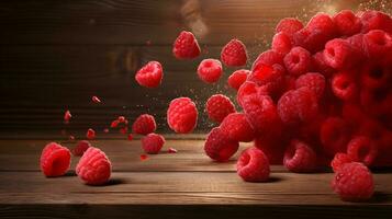 Raspberry on wooden table photo