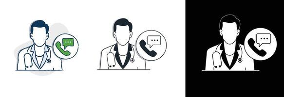 telehealth vector illustration, virtual doctor vector illustration, online doctor vector illustration, Vector Editable Illustration. phone doctor vector illustration.