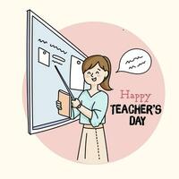mano dibujado profesor mujer es enseñando, ilustración para del maestro día vector
