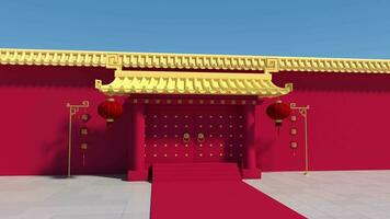 Chinese palace walls, red walls and golden tiles, 3d rendering. video