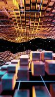 Cubic cyberpunk space, conceptual geometry background, 3d rendering. video