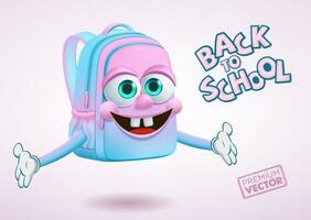 Back to school vector cute school bag cartoon with outstretched hands