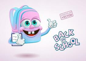 cute school bag cartoon holding notes back to school vector