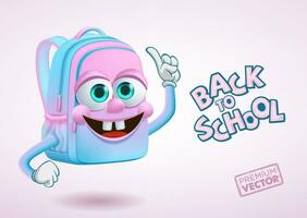 Back to school vector cute school bag cartoon raising finger