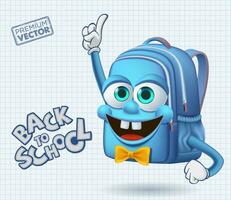 Back to school vector cute school bag cartoon raising finger