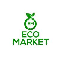 Eco market vector logo or icon, green background eco marke logo
