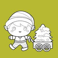 Cute Little Christmas Elf Kids Character Cartoon Digital Stamp Outline vector