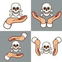 hands with the skull head bones set vector