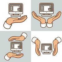 hands with computer creative concept element set vector