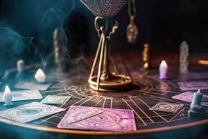 tarot tarjeta leyendo - desbloqueo el futuro - generativo ai foto