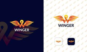 Professional, Modern, Unique  Winger Logo Design Template with letter W and Wing. vector