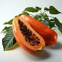 The papaya fruit is sweet and fresh with a white background photo