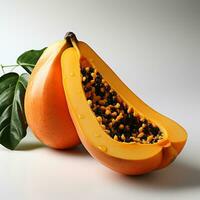 The papaya fruit is sweet and fresh with a white background photo