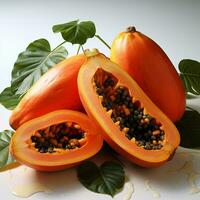 The papaya fruit is sweet and fresh with a white background photo