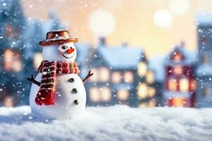 Cheerful Snowman Bringing Winter Joy - Generative AI photo