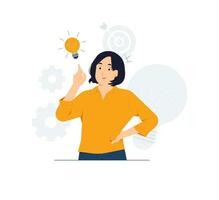 Woman Pointing Finger Up, Having Idea and looking inspired by genius thought, mind map, problem solving, brainstorming and find solution concept illustration vector