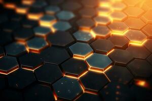 Abstract background with glowing hexagons. 3d rendering toned image, Abstract hexagon background. Digital technology concept. 3D Rendering, AI Generated photo