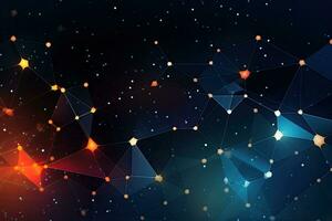 Abstract polygonal space low poly dark background with connecting dots and lines, Abstract polygonal vector science background with connecting dots and lines, AI Generated photo