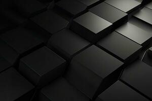 Abstract black cubes background, 3d render illustration, square shape. Abstract hexagonal geometric ultra wide background. Structure of lots of hexagons of carbon fiber , AI Generated photo