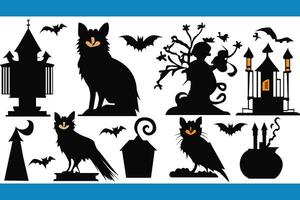 Set of silhouettes of Halloween on a white background. Vector illustration