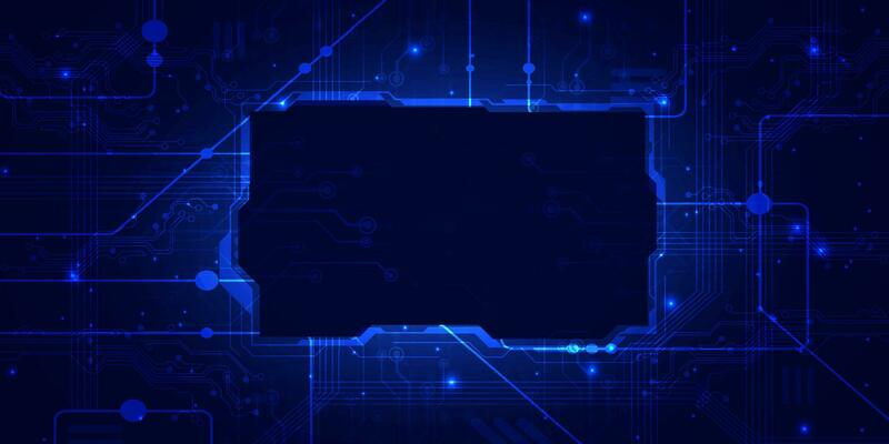 Digital technology CPU processor chip blue background, cyber nano circuit board microchip, abstract communication, innovation futuristic tech, internet network connection, Ai big data, illustration 3d