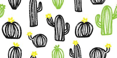a pattern with cactus plants and flowers vector