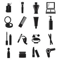 Black cosmetics icon full set vector