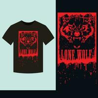 Black T shirt with red wolf vector