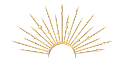 Gold metal crown with rays and beads. Hand drawn watercolor illustration for day of the dead, halloween, Dia de los muertos. Isolated object png