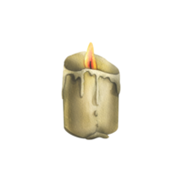 A simple candle with a burning flame, drops and smudges of wax. Hand drawn watercolor illustration for day of the dead, halloween, Dia de los muertos. Isolated object png