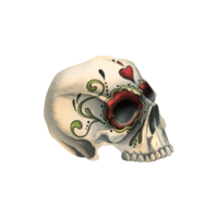 Human skull profile without lower jaw with decorations evil, terrible. Hand drawn watercolor illustration for day of the dead, halloween, Dia de los muertos. Isolated object png