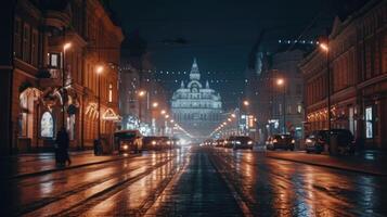 A sparkling city view at night photo