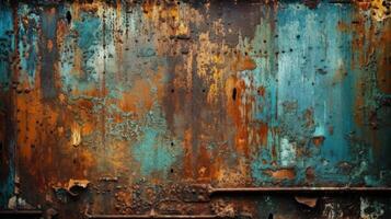 Grunge rusted metal texture. Rusty corrosion and oxidized background. Worn metallic iron rusty metal background AI Generative photo