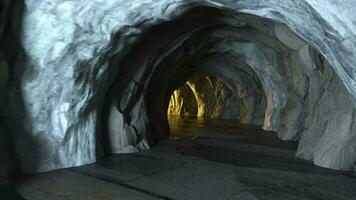 Schleife Animation von gehen nach vorne im das dunkel Felsen Tunnel, 3d Wiedergabe. video