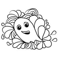 Cute doodle ghost in cartoon style with ornate patterns, coloring page for design or Halloween activity vector