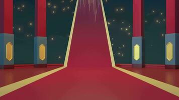 Red floor and pillars with dark background , 3d rendering. video