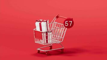 Shopping cart with number count, 3d rendering. video