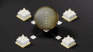 Digital data sphere with server device, 3d rendering. video