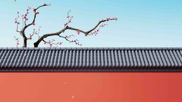 Plum blossom with Chinese ancient wall, 3d rendering. video