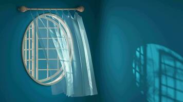 Loop animation of the blowing curtain, interior background, 3d rendering. video